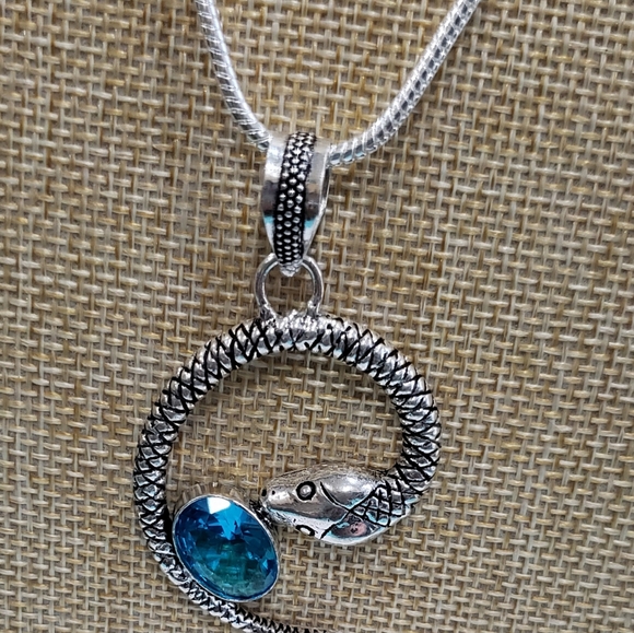 Handmade Blue Topaz 925 Snake, Punk, Gothic Pendant Necklace - Picture 6 of 12